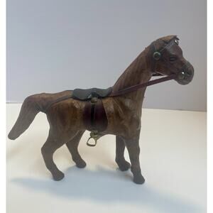 Vintage Leather Horse With Saddle And Stirrups. 7.5” Tall By 9” Long.